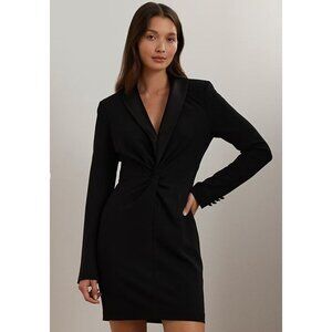 NWT Ralph Lauren Satin Crepe Black Tuxedo Cocktail Dress 2 Petite $265 [jb]